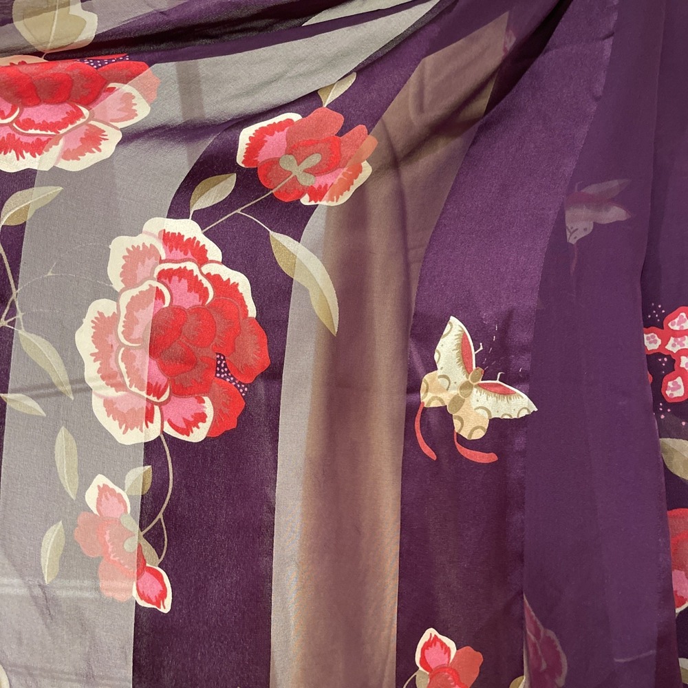Wolford Silk Scarf Purple Floral Butterfly Sheer Stripe Luxury‎ Mesh Wrap Art - Picture 4 of 7